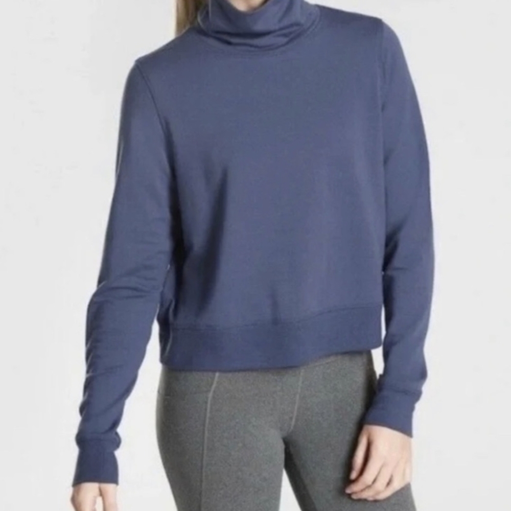 Athleta 2020 Cropped Blue Women's Funnel Neck Top Size XL Tall